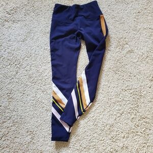 Lorna Jane Uniquely Navy Blue Brown Athletic Leggings Size 5 Excellent